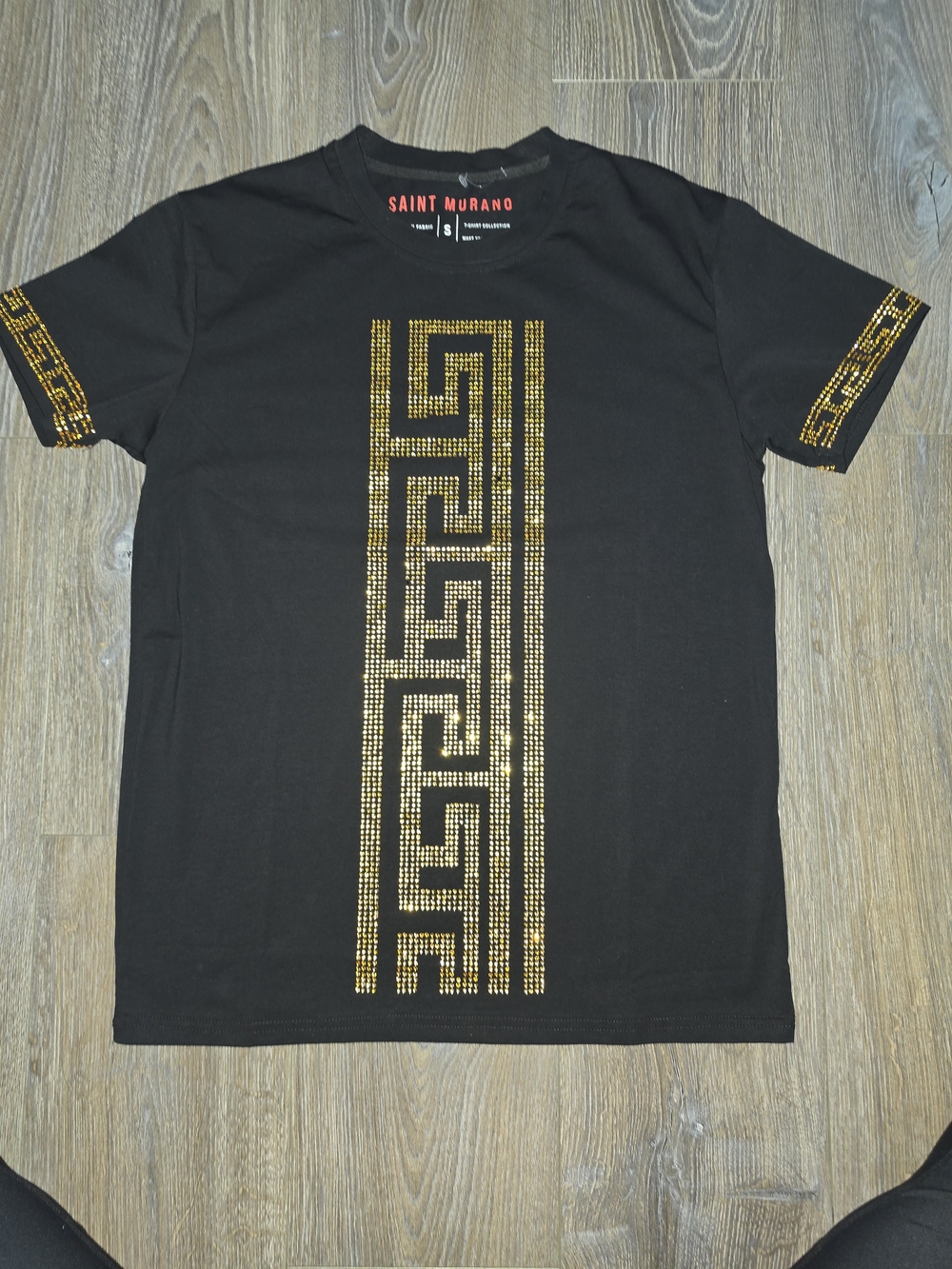 Saint Murano Men's Black Shirt Size S with Gold Studded Greek Key